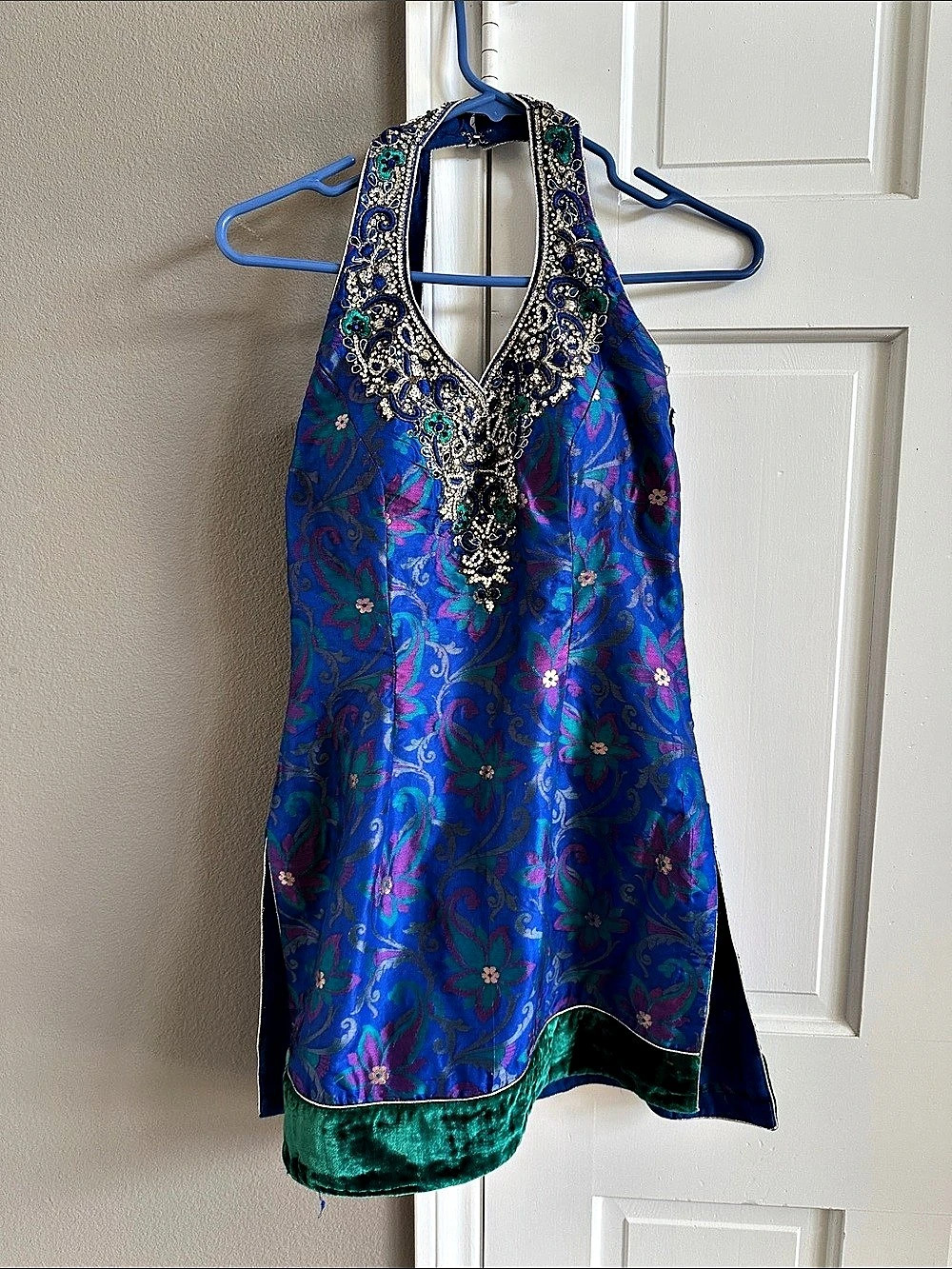 Floral Embellished salwar set with patiala pants in Blue & Green